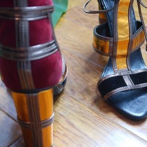 Suede, Color Blocked String Up Sandal